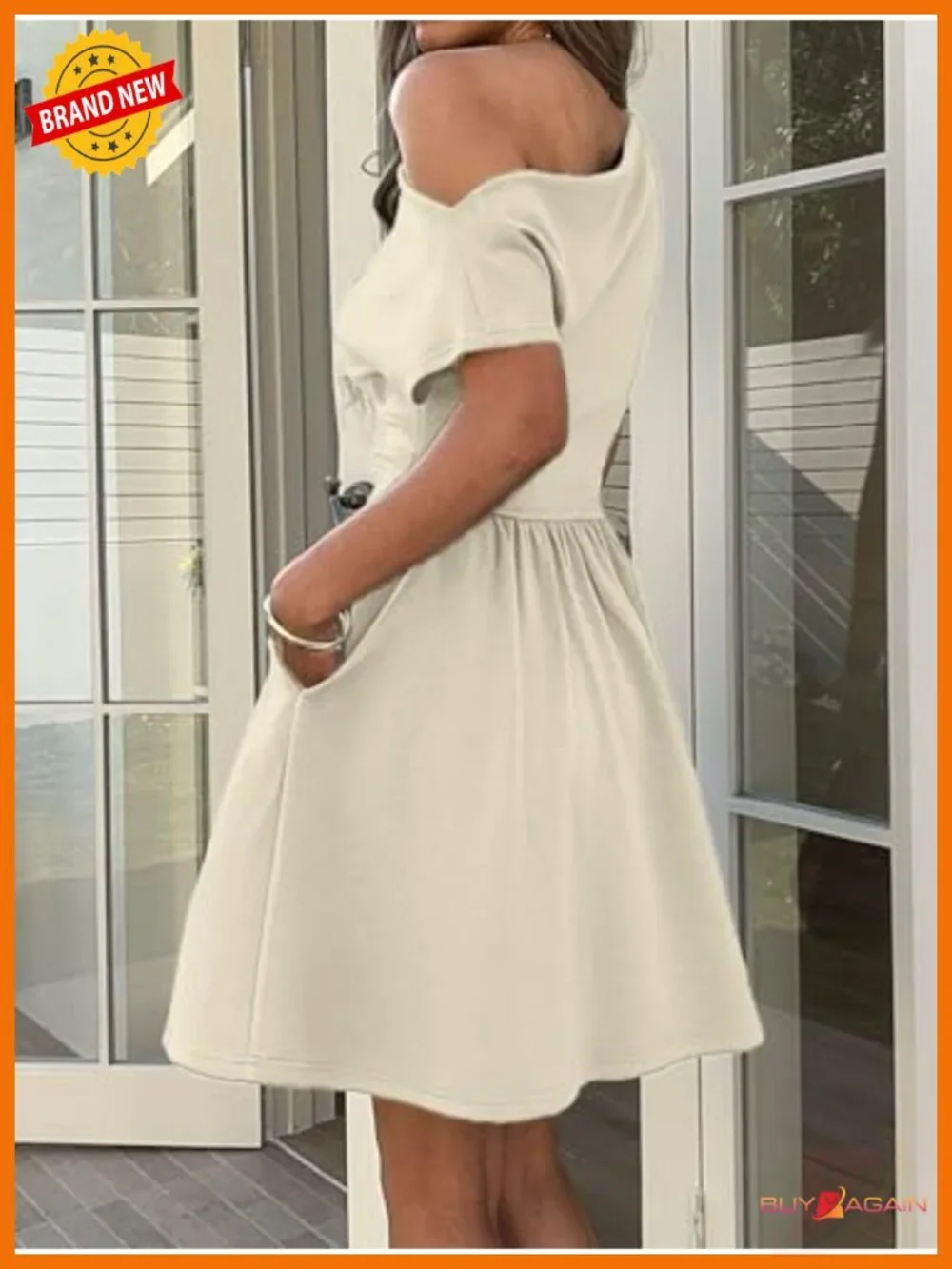 One Shoulder Ruched Drop Waist Mini Dress with Pockets